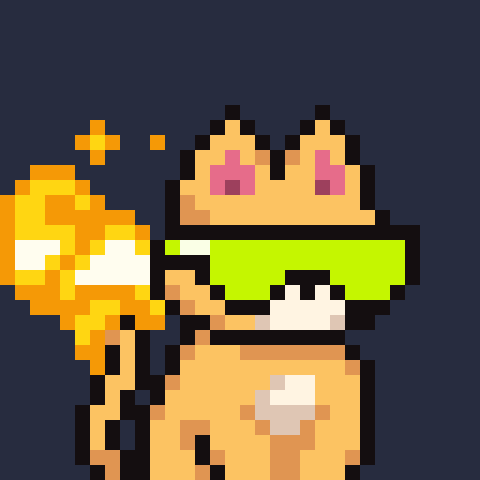 Orange Hood Cat with lime visor and flaming tail